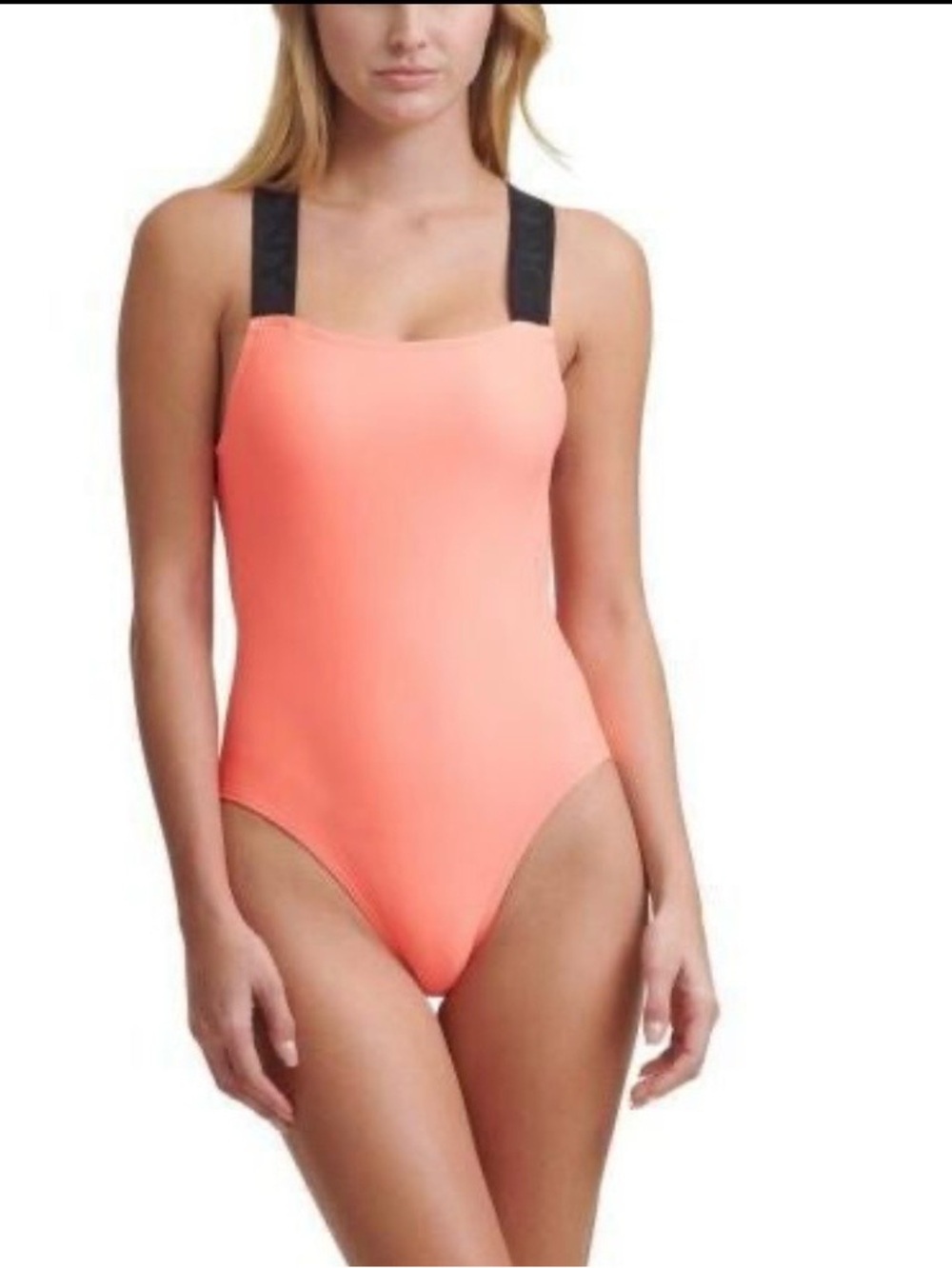 DKNY Women's DI1MS685 Coral
Logo Strap Sleeveless One
Piece Swimsuit